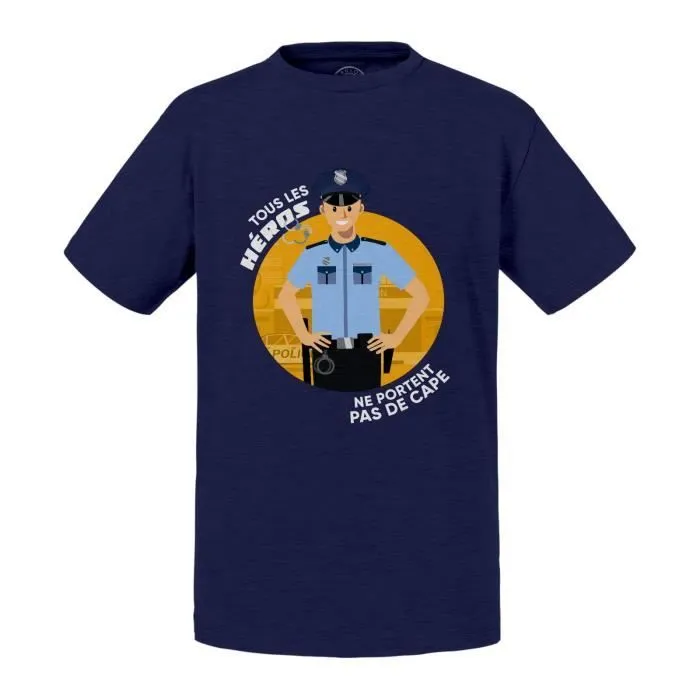 T-shirt Enfant Bleu Les Vrais Héros - Policier Gendarme Métier-0