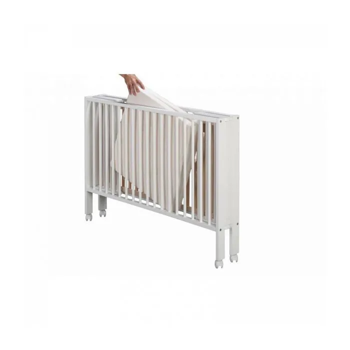 Lit bébé à barreaux pliable - Marque - Modèle - Hêtre massif - Blanc - Matelas inclus-3