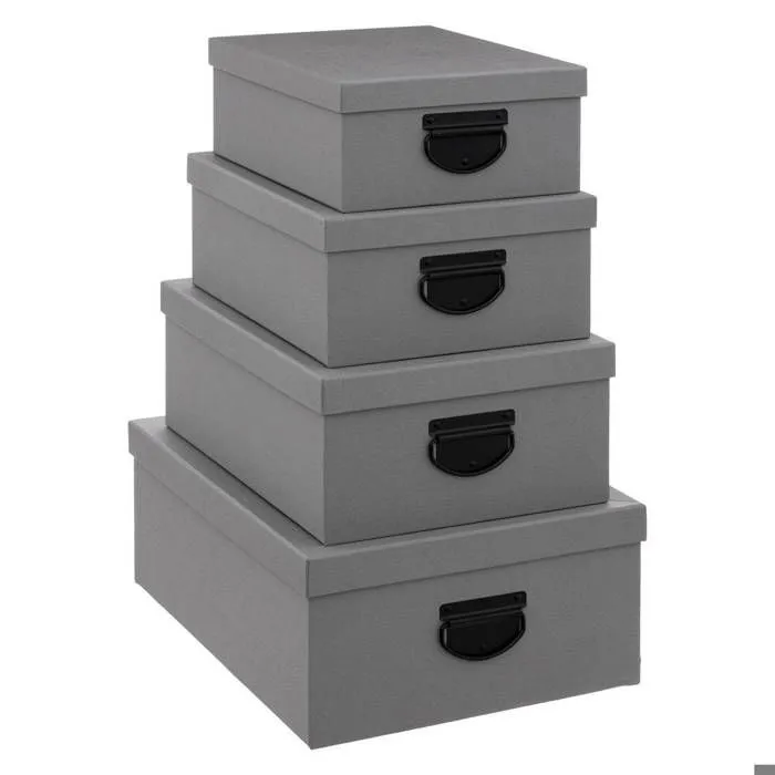 Boîtes de rangement - 5five - Lot de 4 - Effet jute gris - Dimensions variées - Carton-0