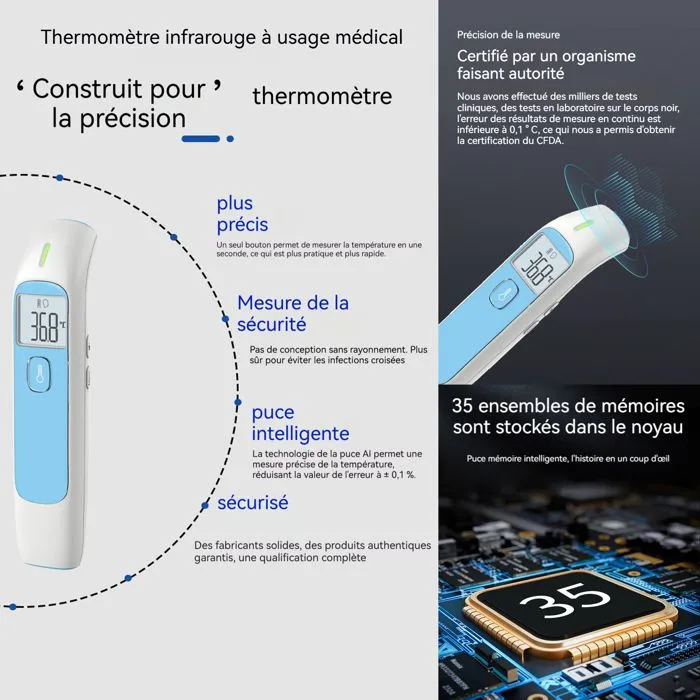 Thermomètre auriculaire INN® LCD écran 3 modes de température 35 groupes de mémoire thermomètre frontal sans contact thermoscan-2