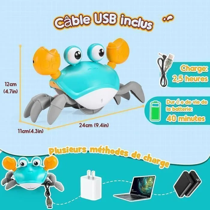 10PCS Jouet d'éveil - GENOSSEN - Crabe Qui Marche - Rechargeable USB - Lumières et Musique - 24 mois+-1
