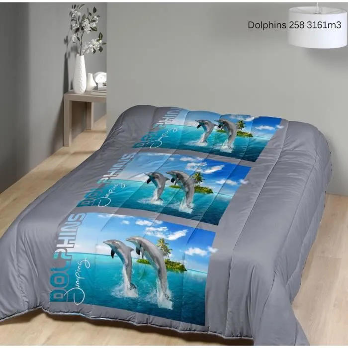 Couette Tempérée imprimée Dauphins - 2 personnes - MI SAISON - MORTREUX-0