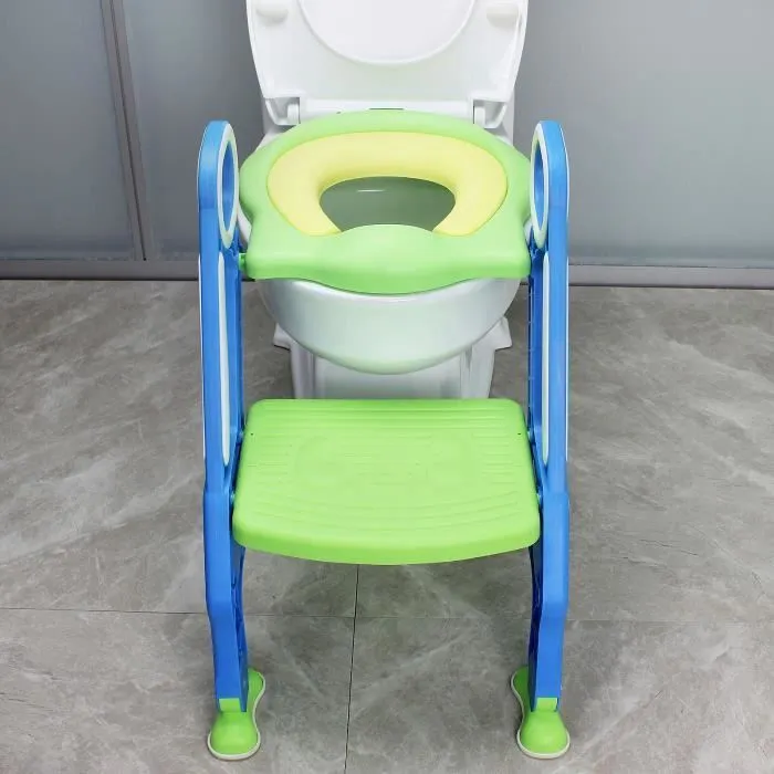 XMTECH de Formation de Toilette Réducteur de WC Enfant Pliante Siège pour Enfants avec Échelle Marche et Poignée Bleu Vert-2