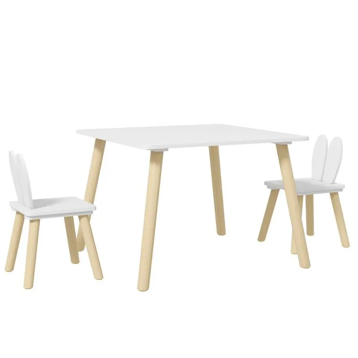Ensemble table et 2 chaises enfant - AIYAPLAY - design scandinave motif oreille de lapin bois pin blanc-0