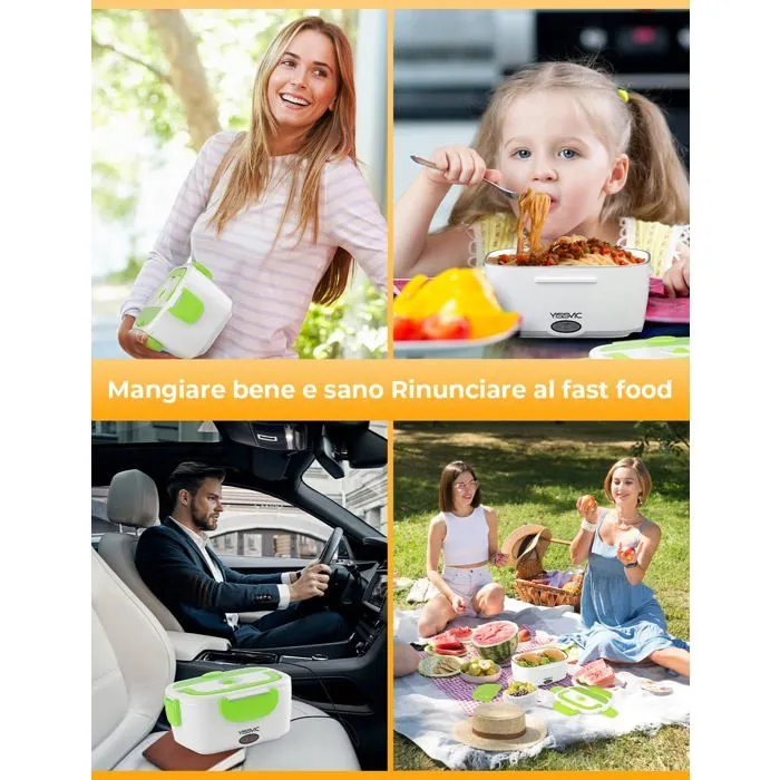 Lunch box Chauffante Électrique Inox,Boîte à Bento 1.5 L 40 W,Gamelle Chauffante 12 V 220 V-4