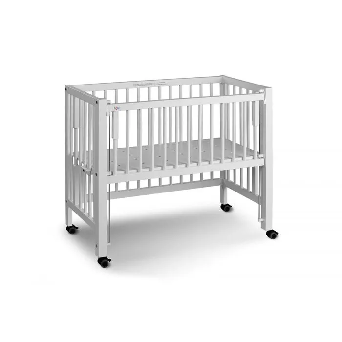 Lit bébé à barreaux cododo Maxi Boxspring en hêtre massif blanc 50x90 cm-1