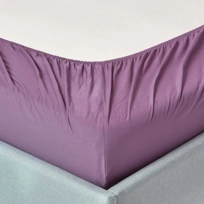 Drap-housse uni 180 x 200 cm 100% coton égyptien 200 fils coloris raisin-1