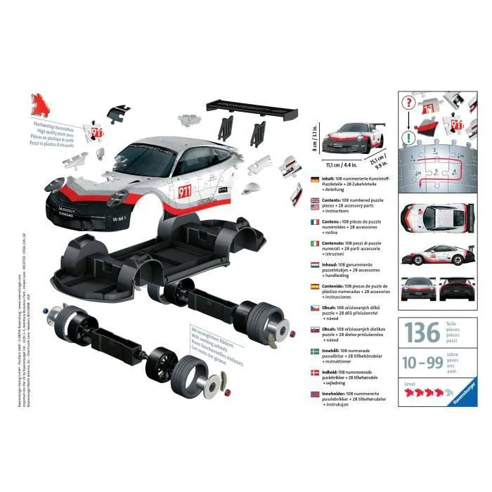 Puzzle 3D Porsche 911 GT3 Cup - Ravensburger - 108 pièces-6