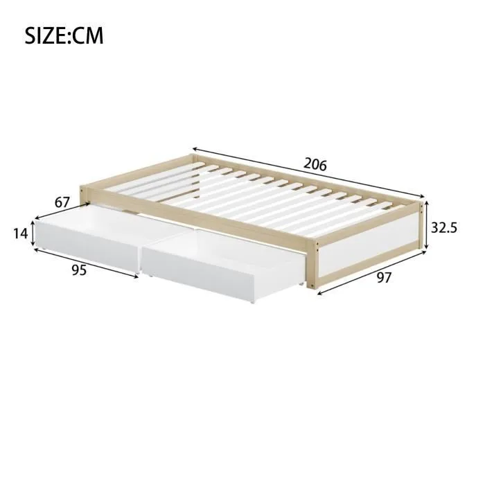 Lit simple enfant - DREAMMESPACE - 90x200 cm - Bois massif - 2 tiroirs - Sommier inclus-3