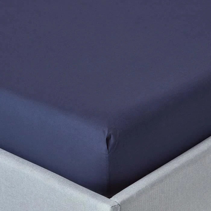 Drap-housse uni 180 x 200 cm 100% coton égyptien 200 fils coloris bleu marine-0