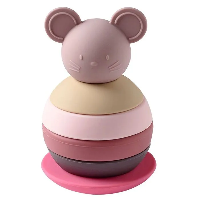 Jouet d'éveil - Nattou - Culbuto empilable souris rose - 5 anneaux en silicone - Convexe - Mixte-0