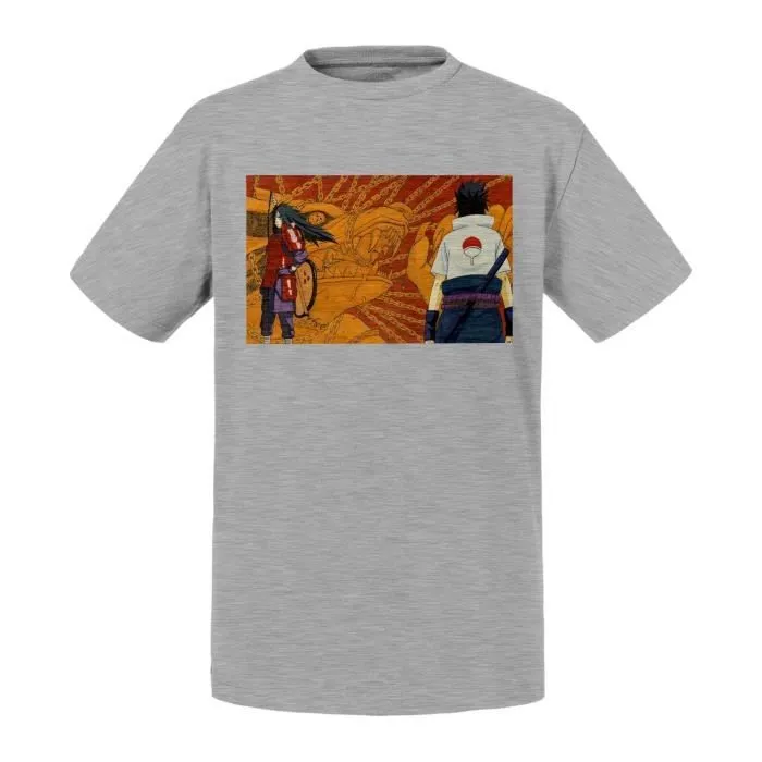 T-shirt Enfant Gris Uchihua Madara Sasuke Kyubi Naruto Manga Shonen Japon-0