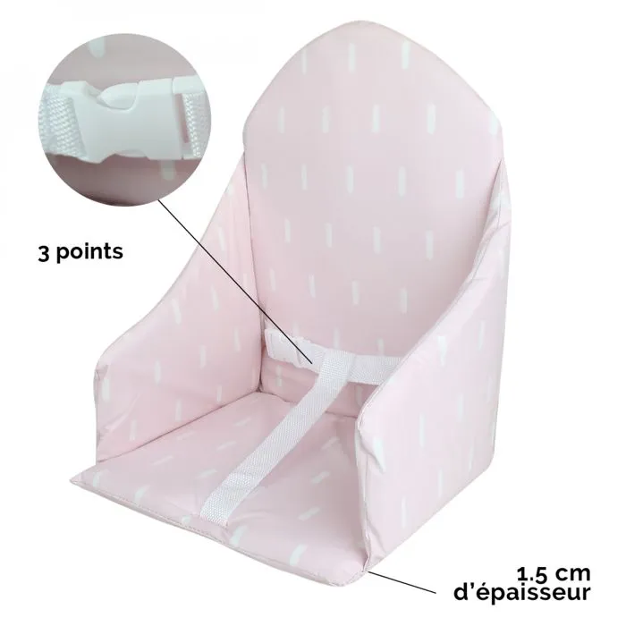 Coussin d'assise universel Miam avec harnais pour chaise haute bébé - Rose trait - Monsieur Bébé-2