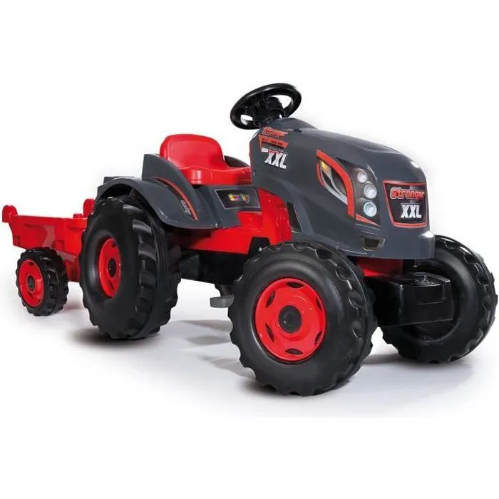 Tracteur à pédales pour enfant - SMOBY Stronger XXL avec remorque - Siège réglable et klaxon intégré-0