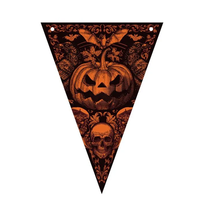 GUIRLANDE FANIONS PAPIER CITROUILLE GOTHIQUE 3M BLANC - DECORATION DE FETE HALLOWEEN-1