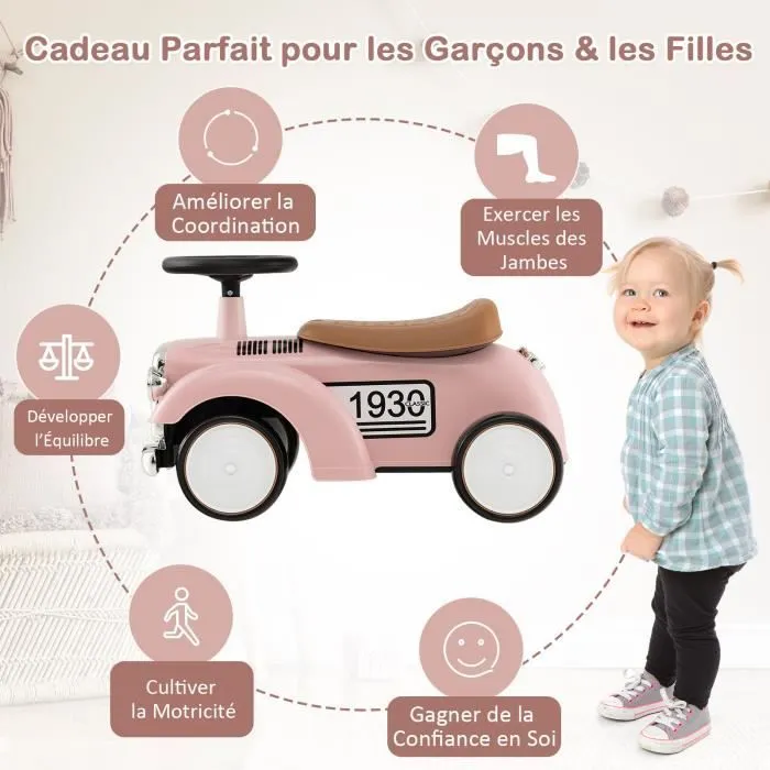 COSTWAY Porteur pour Enfants, Volant avec Klaxon, Rangement sous le Siège, Roues en EVA, Jouet Educatif Baby Walker 18-36 Mois, Rose-2