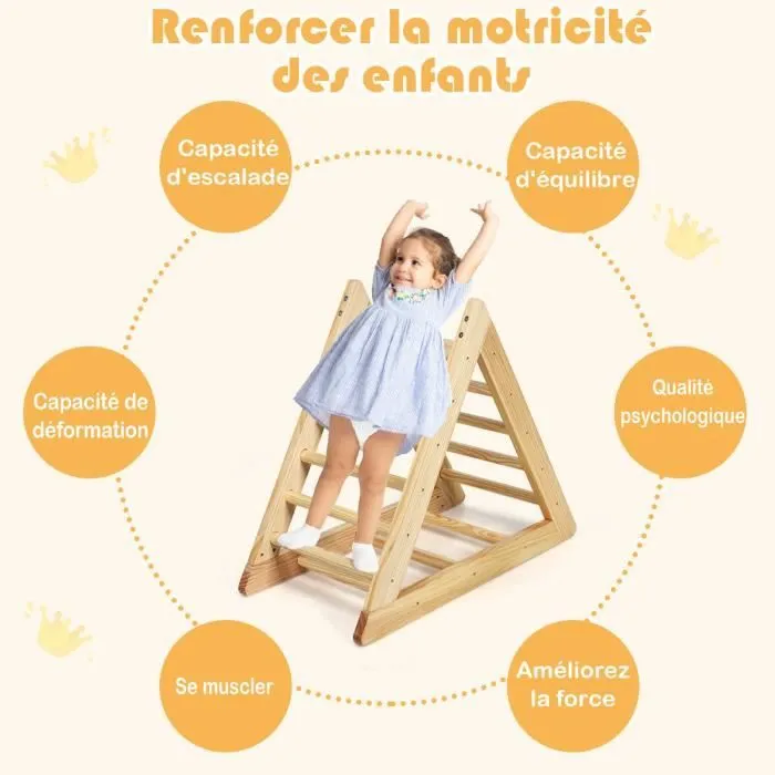 COSTWAY Échelle d’Escalade,Triangle d'Escalade pour Tout-Petits en Bois de Pin, Surface bien Lisse, Pour Bébé plus de 3 Ans-1