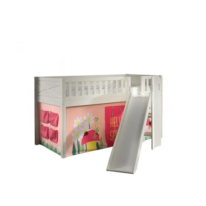Lit Mezzanine avec Toboggan et Rideau Spring - Vipack - Scott - Blanc - Enfant - 1 place-0