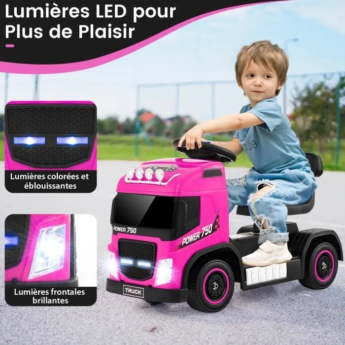 COSTWAY Voiture Électrique Enfants 6V Camion - Musique, Klaxon, LED - siège réglable en hauteur - 18 à 72 mois - 20 kg - Rose-3