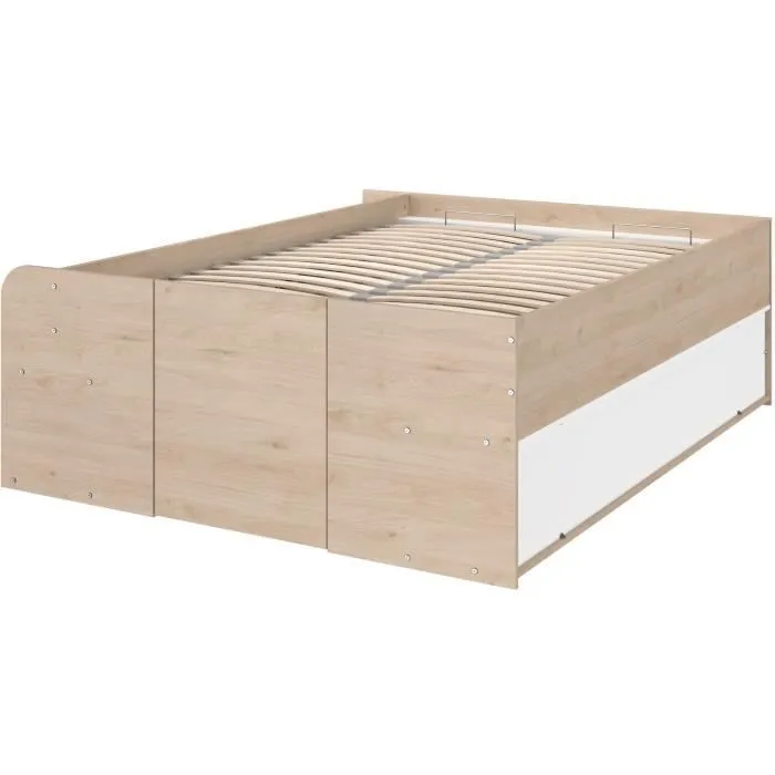 ODYSSEE Lit coffre adulte - 140x190/200 cm - Avec coffre relevable - Décor chêne et Blanc - 168,3x66,5x209,5 cm-7