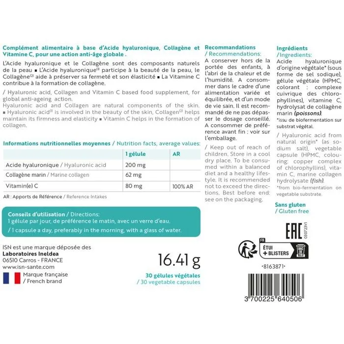 ISN - HYALURID - Anti-âge global - Acide Hyaluronique 200mg + Collagène marin + Vitamine C-2