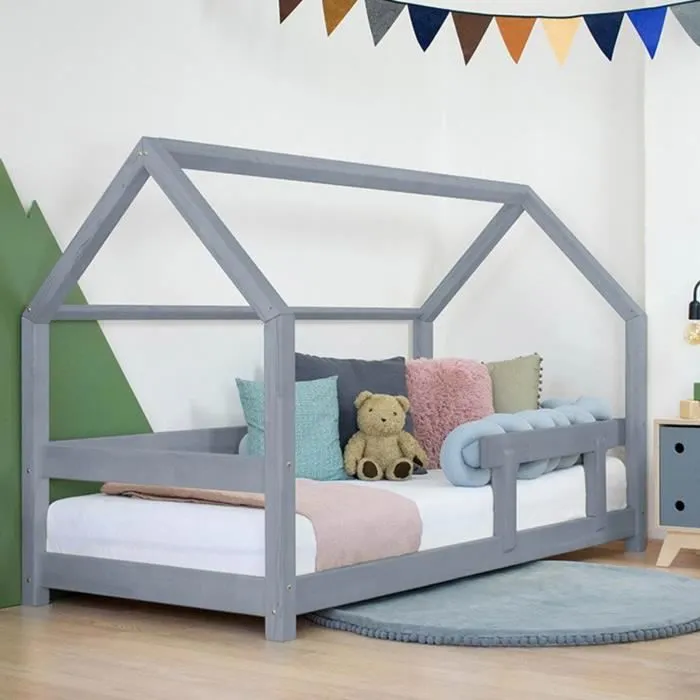 Lit cabane enfant - Benlemi - TERY - Gris - 90 x 190 cm - Montessori-1