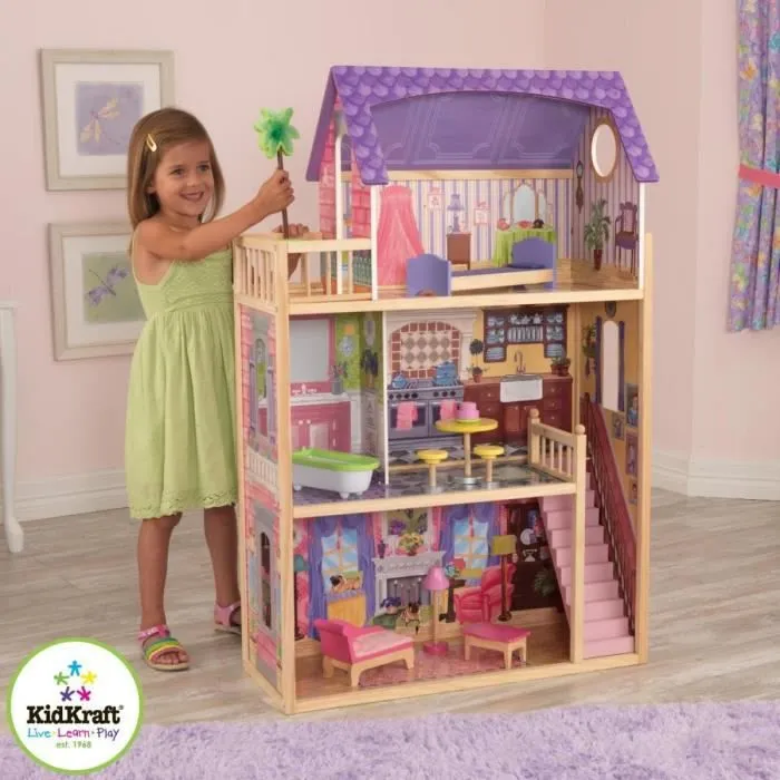 Maison de poupées - KIDKRAFT - Kayla - Rose et blanc - 10 pièces - Jouet intérieur-0
