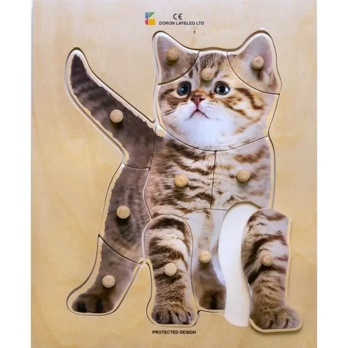 Puzzle Chat en bois - BSM - Encastrement à gros boutons - 11 pièces - Mixte-0