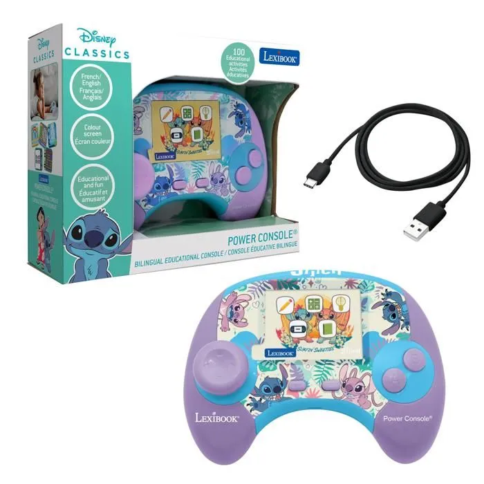 Power Console® Stitch console de jeux éducative parlante bilinque avec 100 activités et un écran 2,8" en français et anglais-0