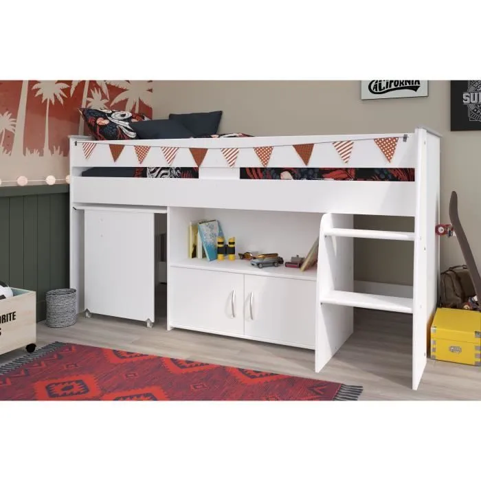 Lit combiné enfant PARISOT ZOLA - Blanc - 90x200 cm - Sommier inclus-2