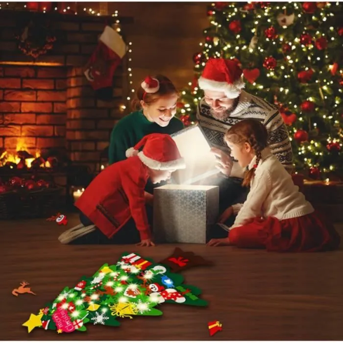Sapin de Noël Feutrine 113cm avec LED lumières Sapin de Noël Décoration Vitrine 35 PCS DIY Détachables Noël Ornements Cadeaux-2