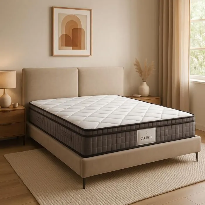 Matelas Céleste by Sampur 140x190 | Mémoire de Forme & Ressorts Ensachés | Épaisseur 28 cm | Surmatelas Amovible | Haut de Gamme-0