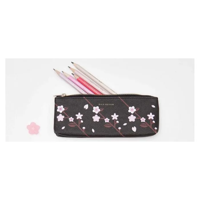 Trousse - Sakura - Mini trousse noire - Tissu - 20 x 6.5cm - Zippée-1