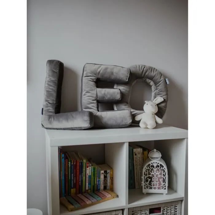Bellochi Coussin Décoratif avec Rembourrage Hypoallergénique - Velours - Coussin Enfant en Forme de Lettre O - Graphite-3