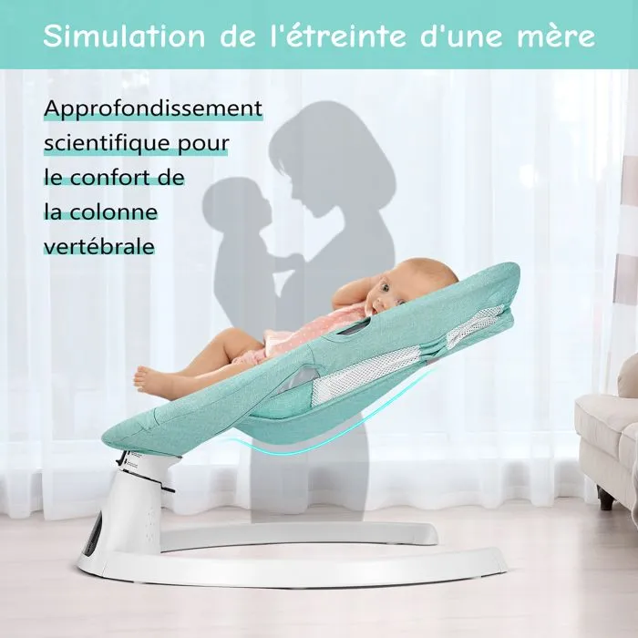 Transat Balancelle Électrique Bébé 0-12 mois jusqu'à 20KG, 5 Vitesses avec Coussin de Siège, Vert-3