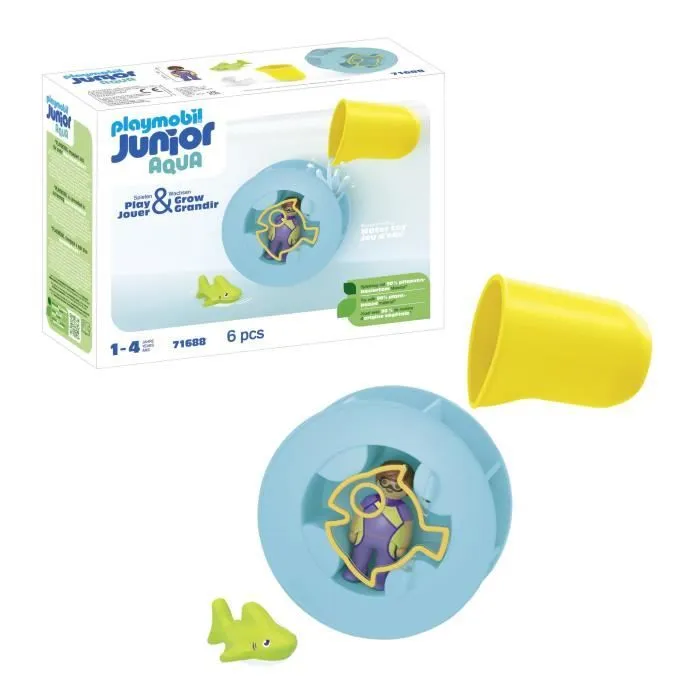 PLAYMOBIL Junior 71688 Roue aquatique avec bébé requin, Jouet pour le bain, Dès 12 mois-0