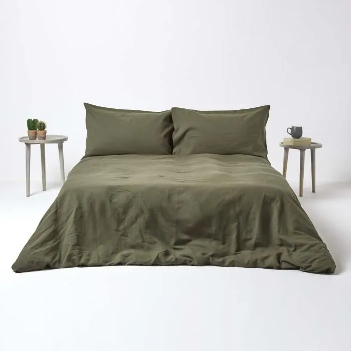 Parure de lit - MARQUE - Vert bouteille - Lin lavé - Coton - 155 x 220 cm-2