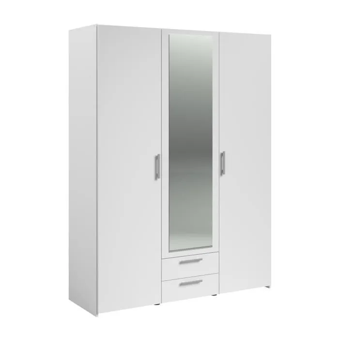 Armoire VARIA - Décor blanc - 3 portes + 2 tiroirs + miroir - L 150 x H 200 x 51 cm-5