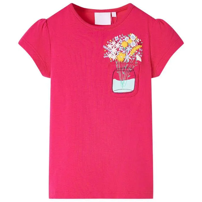 T-shirt pour enfants à motif floral rose vif 5 dimensions disponibles-0