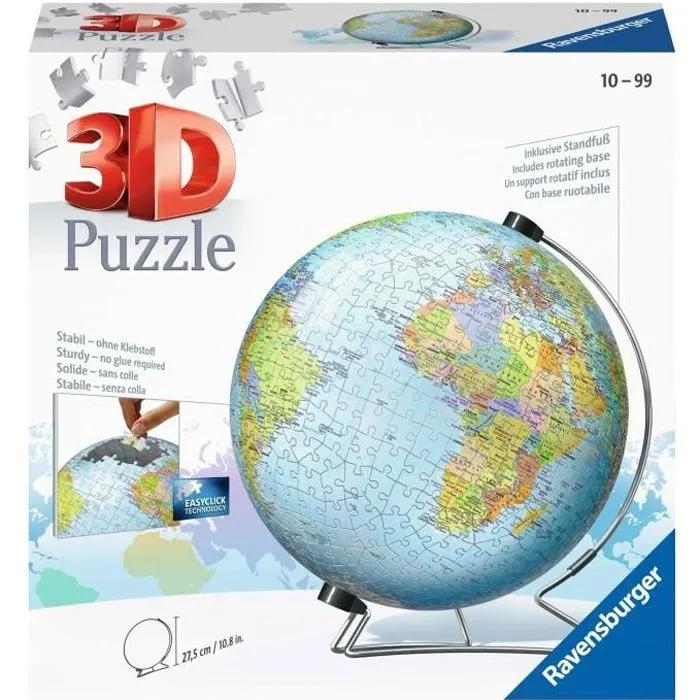 Puzzle 3D Globe 540 pièces - Ravensburger - Éducatif pour enfants - Sans colle - Dès 12 ans-0