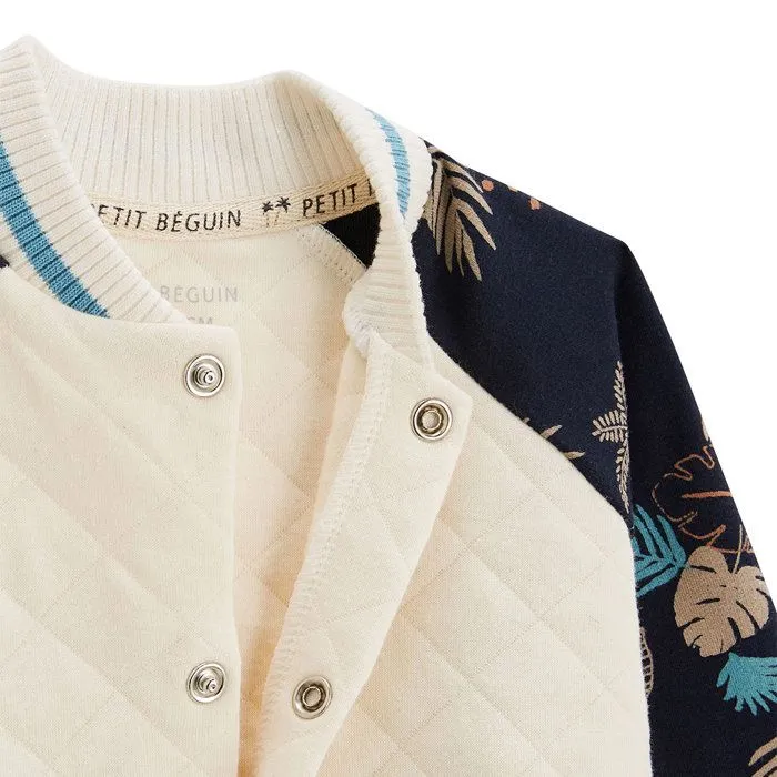 Veste teddy enfant - Manaus - Bicolore écru - Manches imprimées - Effet matelassé - Poches pratiques-1
