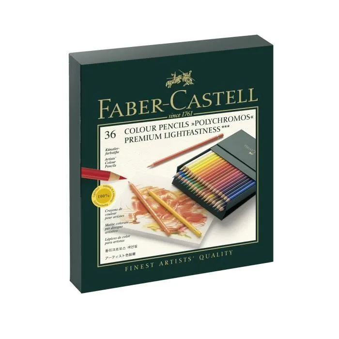 Crayons Polychromos - FABER-CASTELL - Coffret de 36 - Mine Ø 3,8 mm - Bois de cèdre rose - Vernis écologique-1