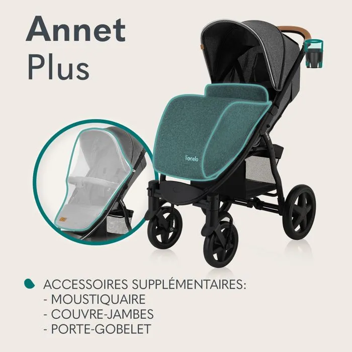 Poussette canne tout terrain LIONELO Annet Plus - Jusqu'à 22 kg - Grandes roues - Accessoires - Noir-1