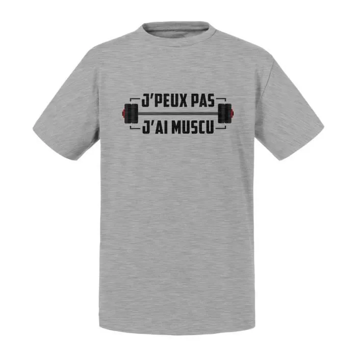 T-shirt Enfant Gris J'Peux Pas J'ai Muscu Salle de Sport Musculation-0
