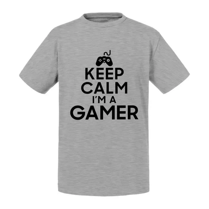 T-shirt Enfant Gris Keep Calm I'm a Gamer Parodie Métier Job Jeux Vidéo-0