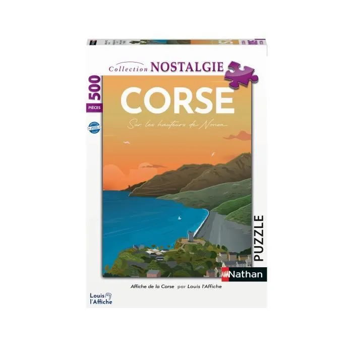 Puzzle 500 pièces, Affiche de la Corse/Louis l'Affiche, Dès 10 ans, Collection Nostalgie, 87826, Nathan-0
