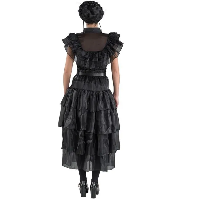 Robe de bal noire pour enfant Mercredi de la famille Addams CHAKS - Taille 13/14 ans 164cm - Halloween-3