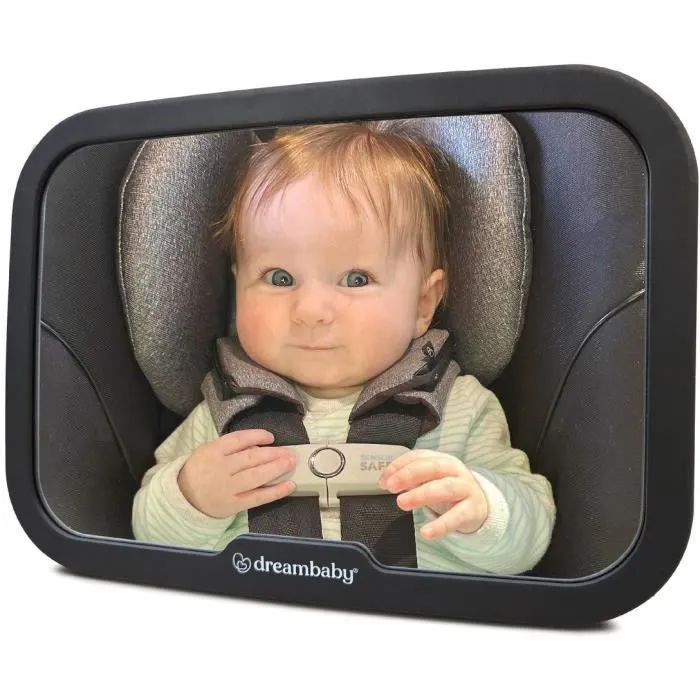 Grand miroir rétroviseur rectangulaire - DREAMBABY - Réglable pour siège arrière - 20 x 24 cm - Noir-0