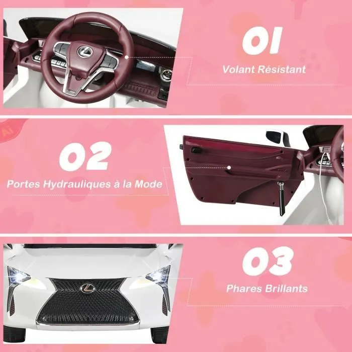 LEXUS Voiture Électrique 12V/7 Ah pour Enfants 3-8 Ans, Télécommande 2.4G, 2 Moteur, LED, Klaxon, MP3, Histoire, 3-8 Ans, Blanc-2