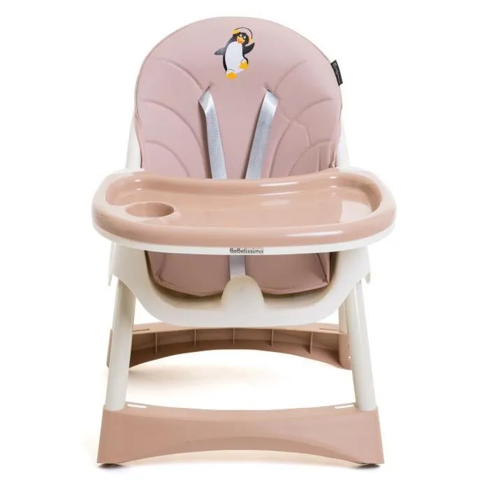 BEBELISSIMO  - Chaise Haute Bébé Evolutive - dès 6 mois jusqu’à 20kg -Disco Pinguin - hauteur réglable - rose-1
